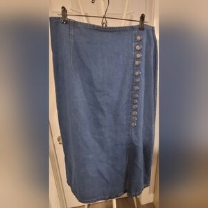 Vintage Kaktus Plus Denim Maxi Skirt 1X Button Detail And Front Slit